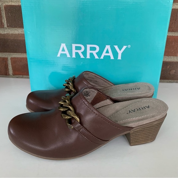 Array Womens Laurel Brown Leather slide block heel Mules Shoes US 8.5 N narrow - Picture 5 of 10